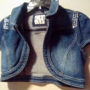 Justice girls denim cap sleeve sequin vest. Size 14